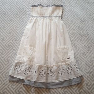 Hollister Strapless White & Blue Dress